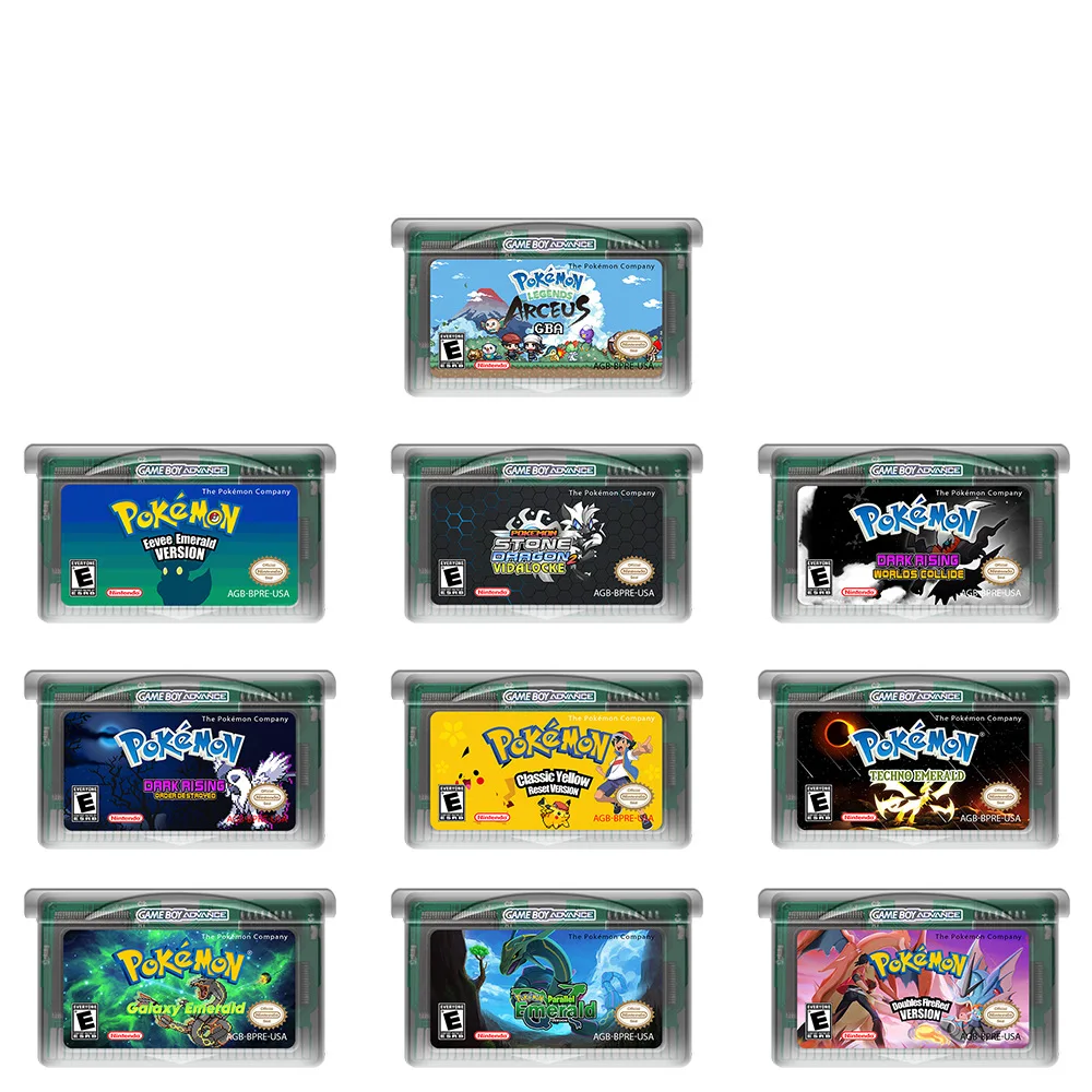 GBA  Pokemon Nostalgia Game Cards Eevee Emerald Stone Dragon Doubles Firered Legends No Box Enlish Version Gifts Toys