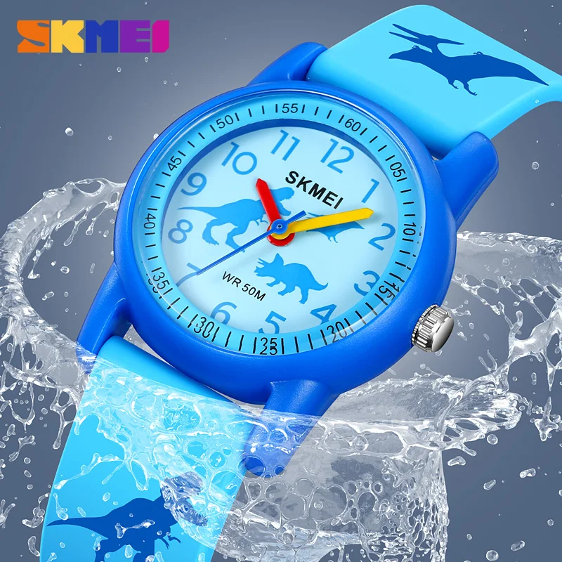 SKMEI 5Bar Waterproof SCute Cartoon Animal Pattern Kids Quartz Wristwatches For Boys Girls Simple hockproof Clock Children Watch