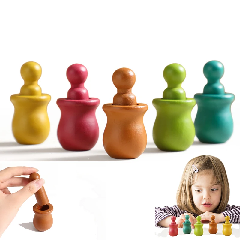 Poupée en bois pour bébé, jouet de couleur, baril en bois, jouet, blocs de construction, développement éducatif, jeux assortis pour enfants, 5 pièces/10 pièces