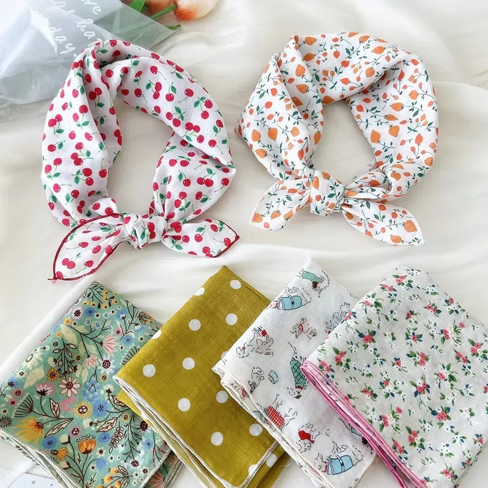 1 قطعة وشاح مربع من القطن والكتان ، وشاح ربطة عنق مطبوع عليه زهر الكرز ، حجاب ، حجاب نسائي قذر ، حجاب نسائي ، he #1