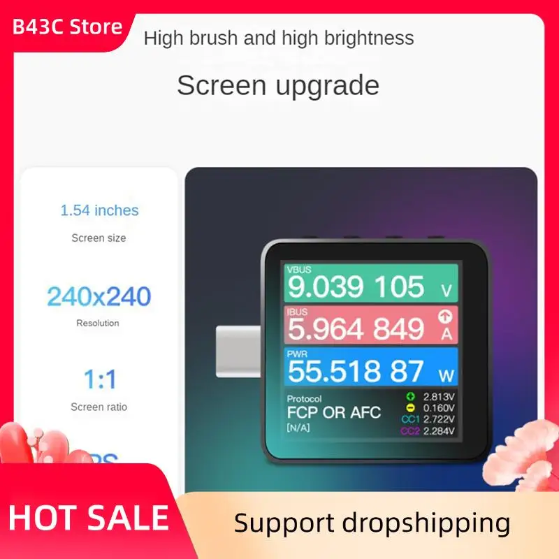

B43C 2X Power-Z KM003C Портативный тестер быстрой зарядки USB-C PD3.1 QC5.0 Цифровой вольтметр и амперметр Тестер Power Bank