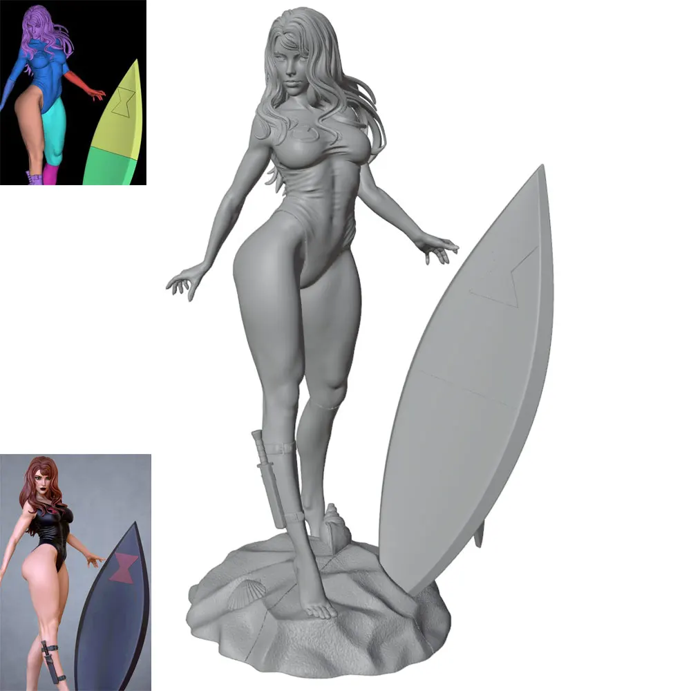 1/24 Beach Girl Resin Model Kits GK Miniature 3D Printed Gray Model Figurine DIY Doll Collection Unassembled And Unpainted
