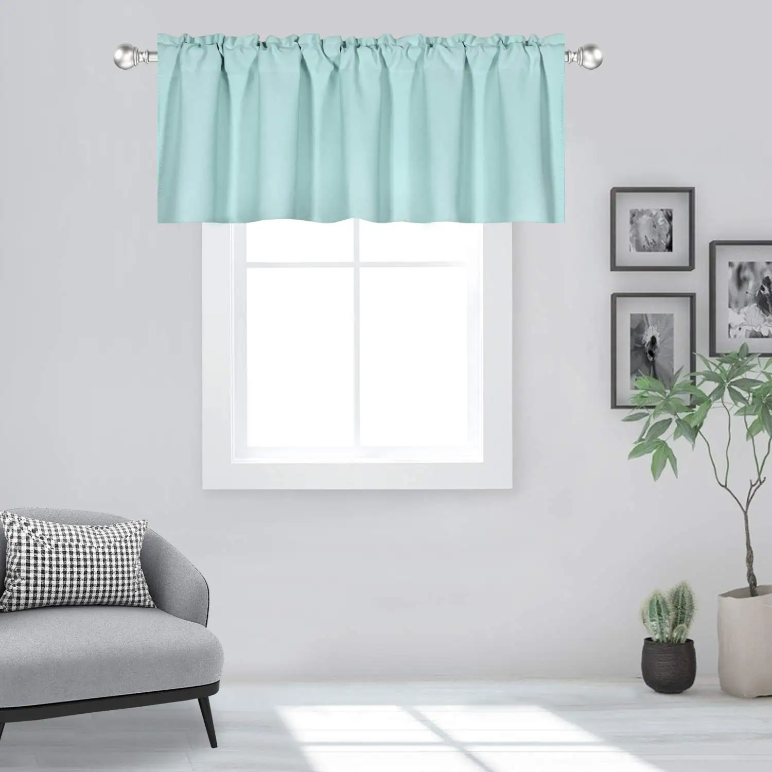 Blackout Valance Curtain for Kitchen,Bathroom, Living Room, Cafe, Room Darkening, Rod Pocket Short Window Valance