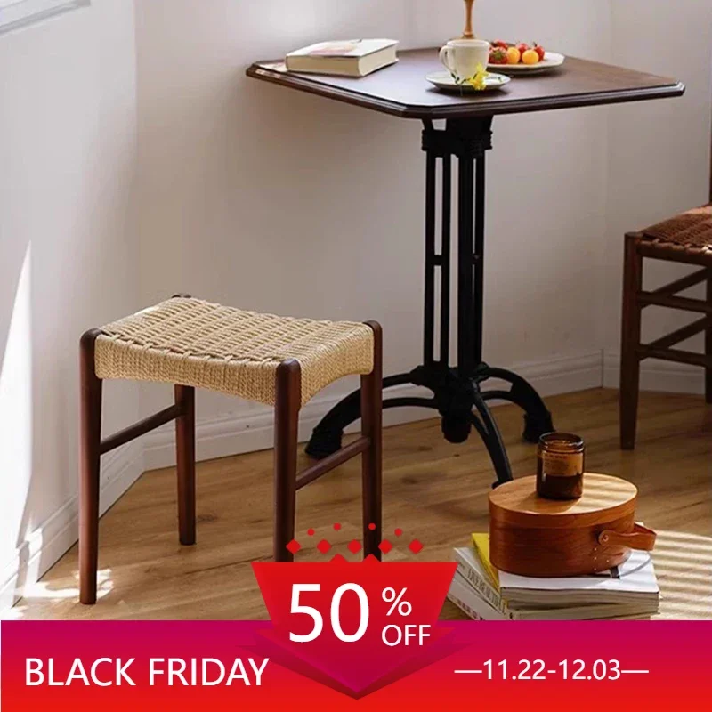 Weave Design Stool Table Chair Restaurant Aesthetic High Wooden Stools Stack Kitchen Taburete Plegables Nordic Furniture