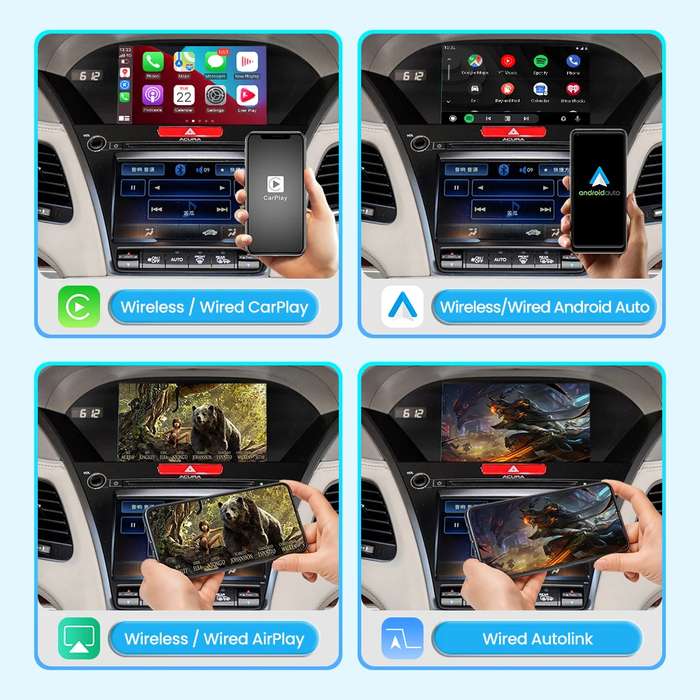 JoyeAuto Wireless CarPlay Android Auto Retrofit Interface for Acura RDX TLX-L ILX TLX RLX MDX 2013-2019 Mirror Link USB Player