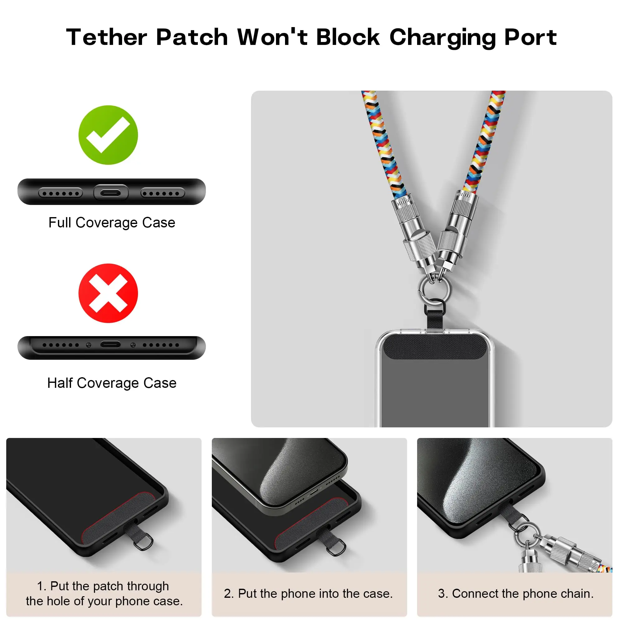 Draagbare oplaadkabel voor mobiele telefoon Lanyard voor mobiele telefoon 2-in-1 Lanyard Dual Purpose Crossbody Strap Oplaadkabel iPhone TypeC