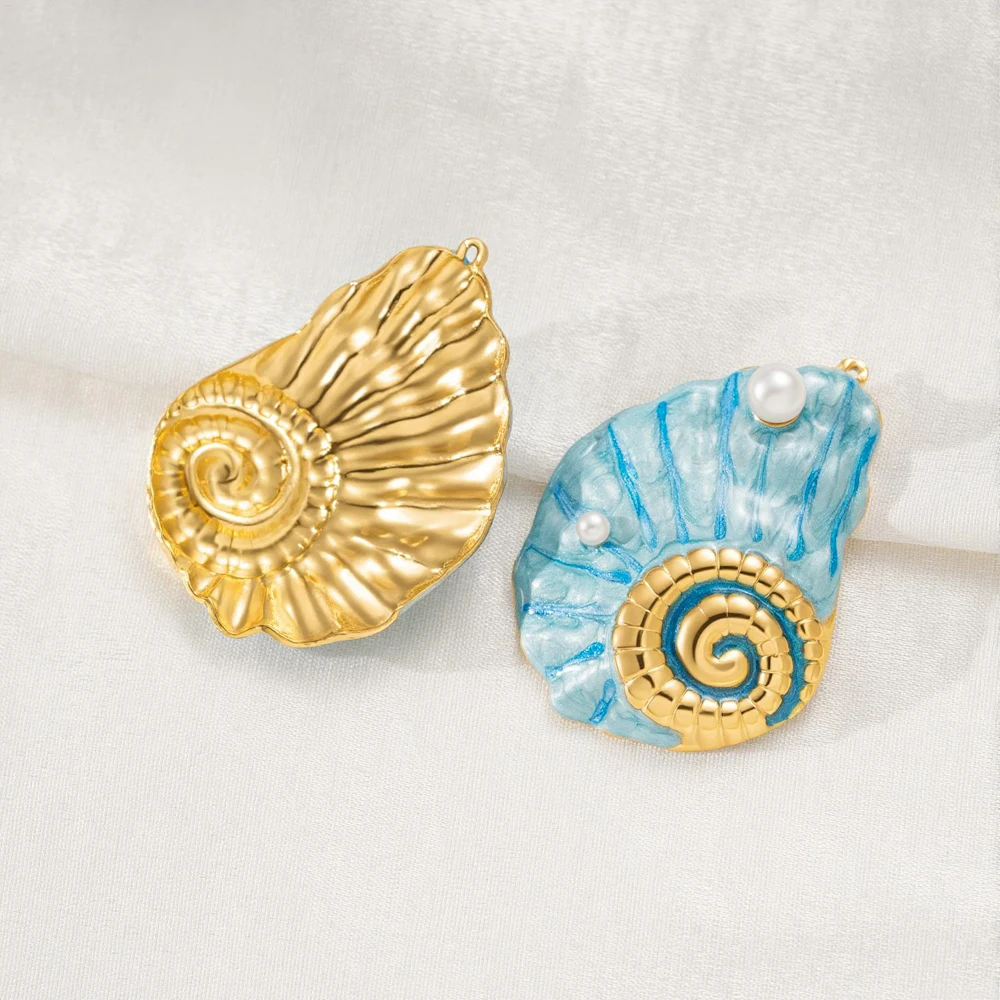 1 Stück Blaue Große Muschel-Seestern-Emaille-Anhänger in Goldoptik, Schmuckherstellungsmaterialien für DIY-Ohrringe und Halsketten für Frauen – Detail 6