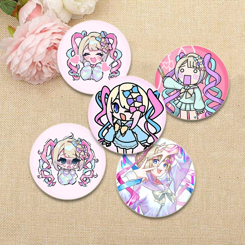 Needy Streamer Overload KAngel Tinplate Pins Round Cartoon Snap-in Brooch for Backpack Cothes Accessories Anime Collection Badge