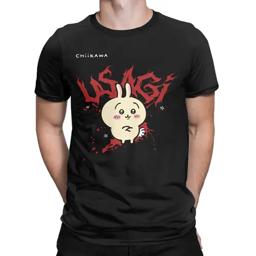 Imagen 2 del producto Camiseta Usagi Grunge roja Chiikawa para hombre, ropa de algodón 100% con Meme japonés, camiseta de manga corta con cuello redondo, recién llegada