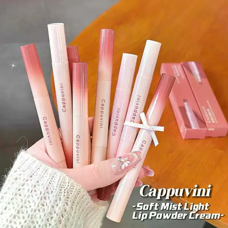 Cappuvini Hydrating Non-sticky Lip Powder Cream Cushion Lipstick Matte Lip Stain Red Lipsticks Light Lines Lip Clay Cosmetics