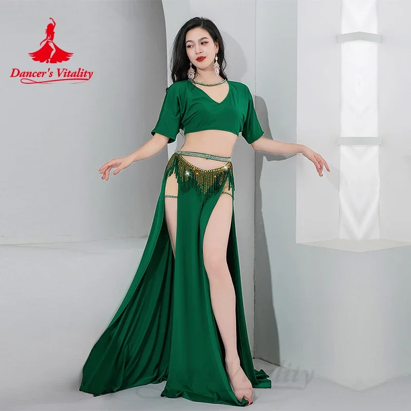 

Bellydance Costume Set Customized Short Sleeved Vneck Top+Sexy Split Long Skirt 2pcs Women's Oriental Dance Performance Clothing