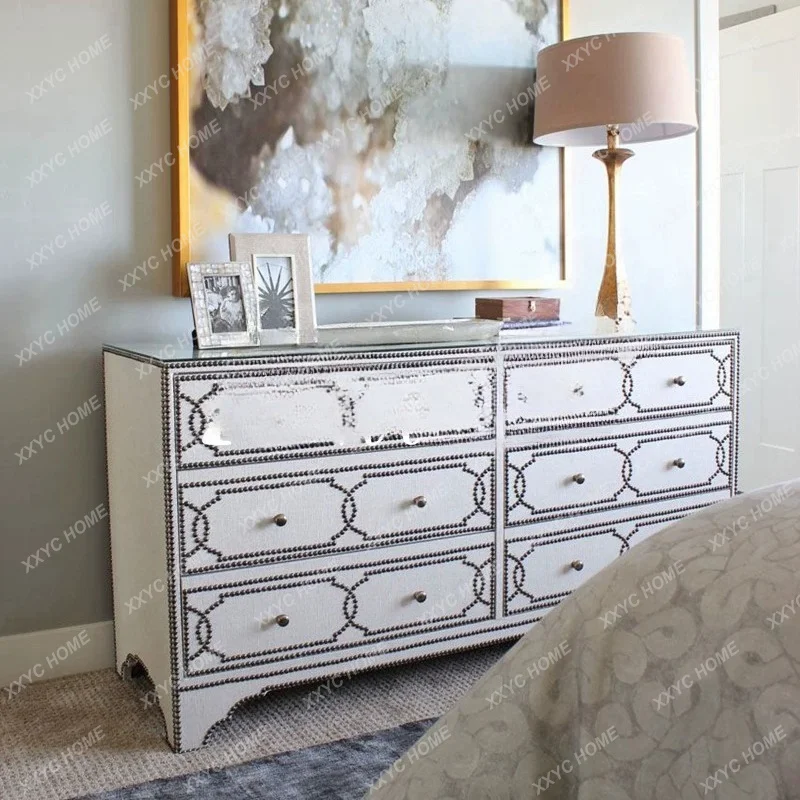 Art solid wood chest of drawers modern simple chest of drawers storage cabinet rivets master bedroom six chest of drawers