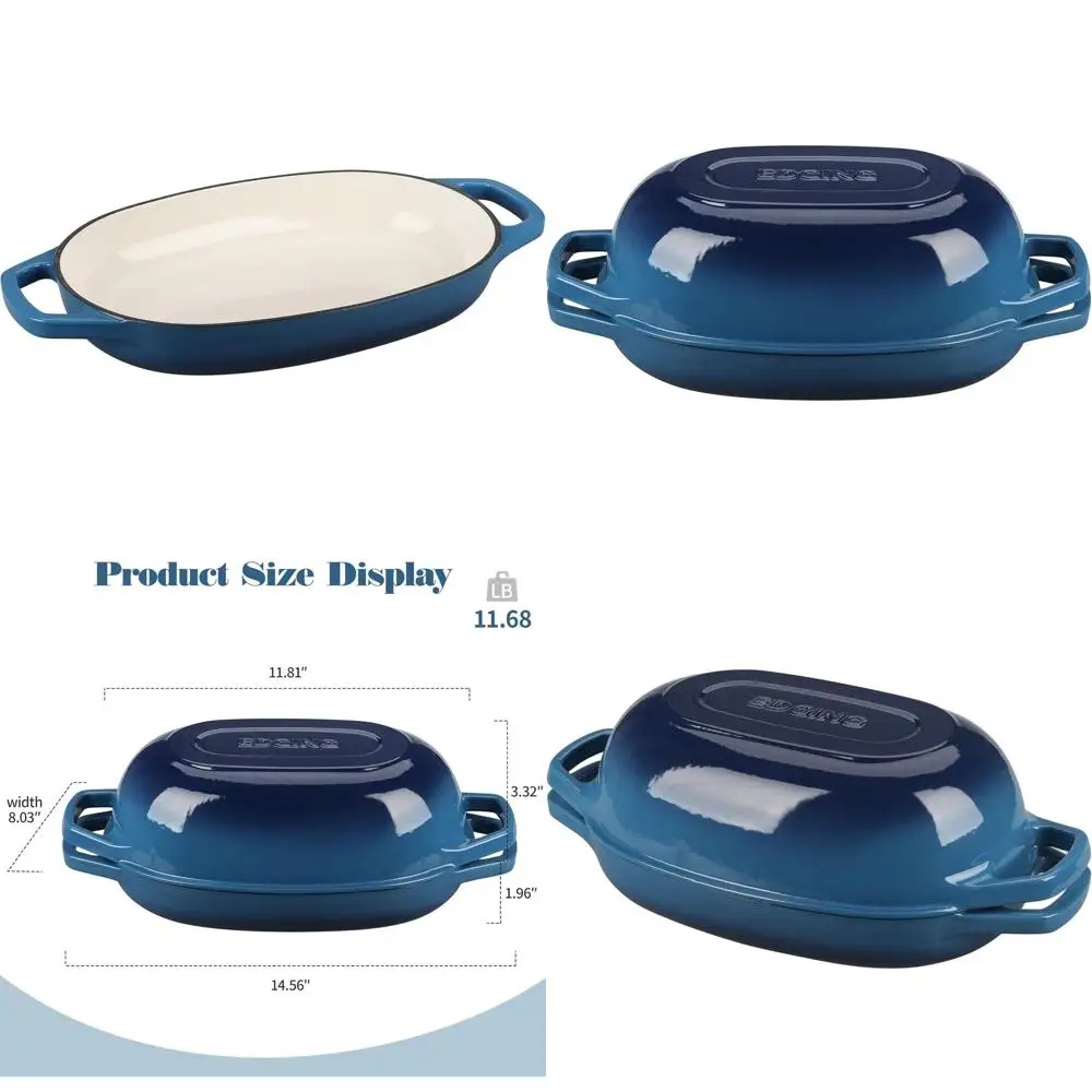 

Овальная чугунная эмалированная жаровня с крышкой, 5 кварт, идеально подходит для выпечки хлеба, цвет озерно-голубой