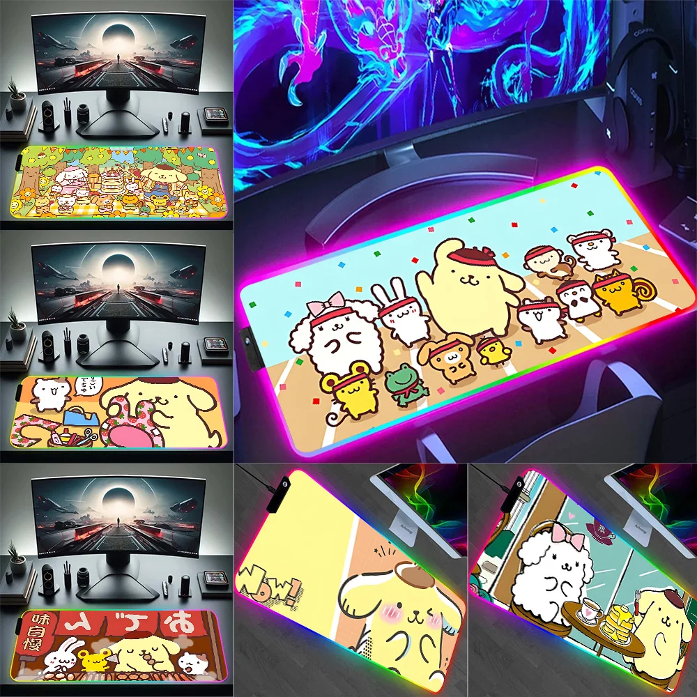 

Cute Anime Pompom Purin RGB Pc Gamer Keyboard Mouse Pad Mousepad LED Glowing Mouse Mats Rubber Gaming Computer Mausepad