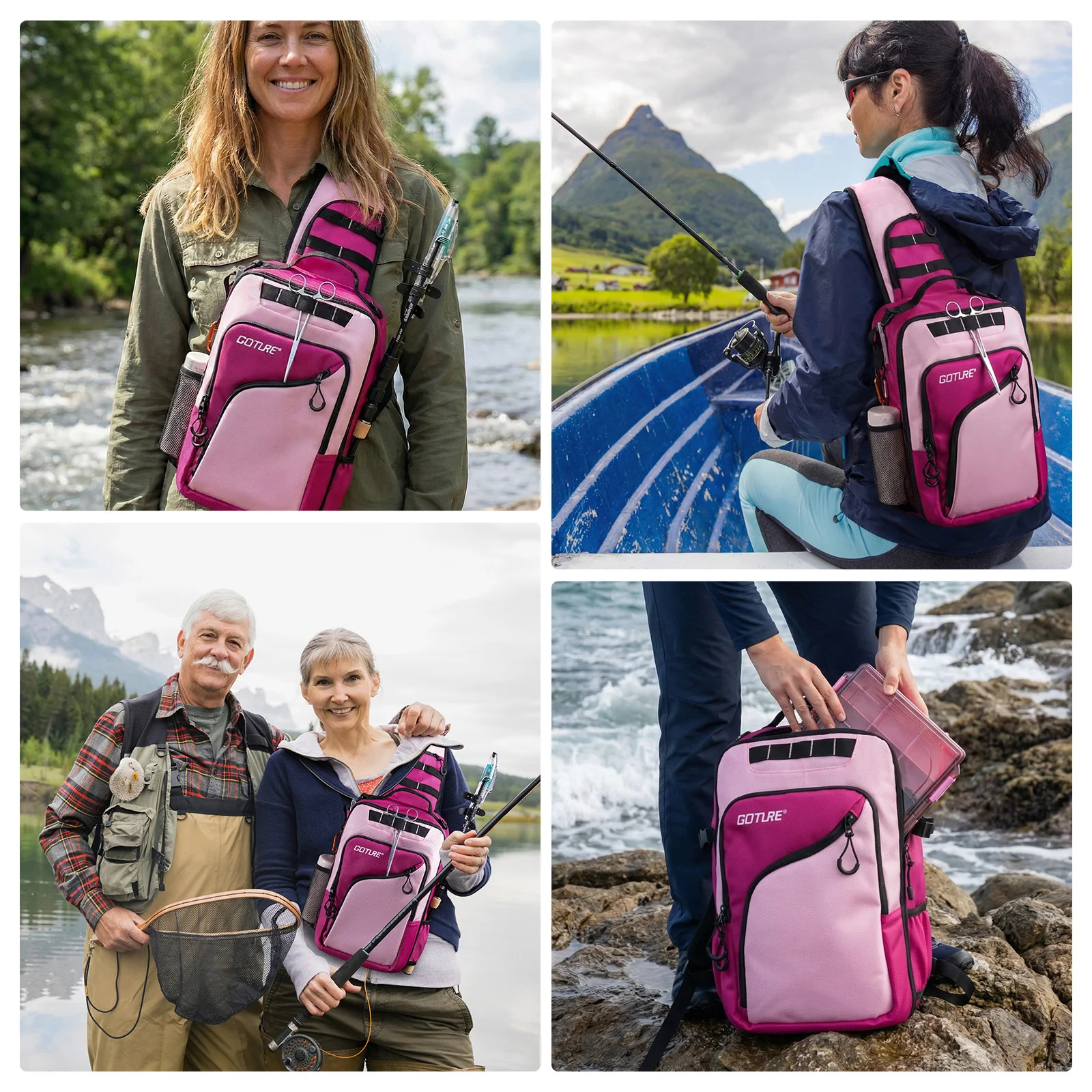 

Рыболовная сумка-слинг Goture New Fishing Tackle Sling Bag - водонепроницаемый рыболовный рюкзак из материала 1680D с 3 коробками для снастей 3600, держателями для удочек, в подарок рыболовам