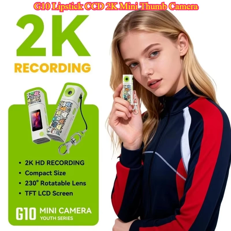 G10 Lipstick CCD 2K Mini Thumb Camera - Student Action Camera 61° HD Wide-angle Video Recorder