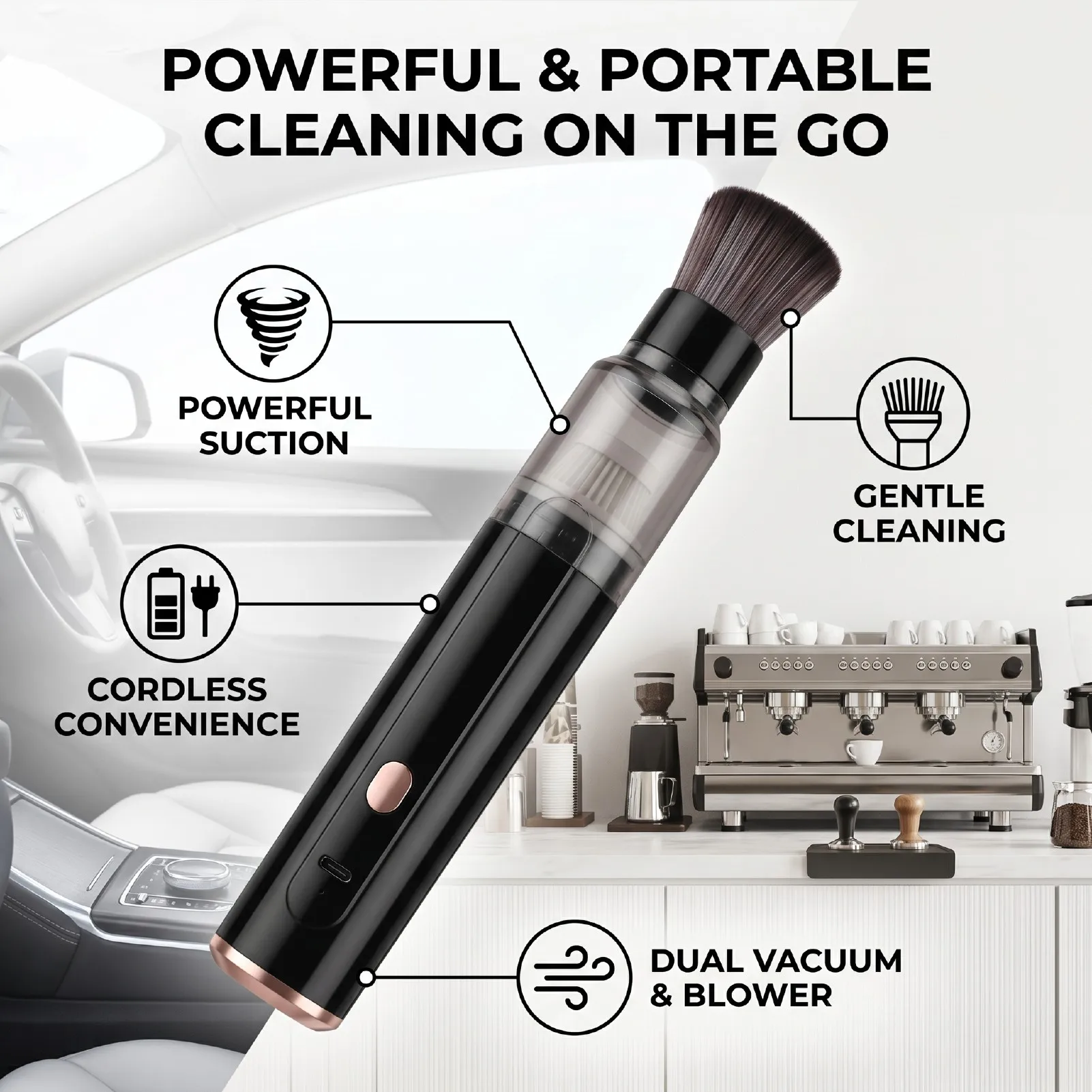 Car Vacuum Cleaner Handheld Mini Cordless Coffee Grinder Remover for Car Home Office Coffee Grinder