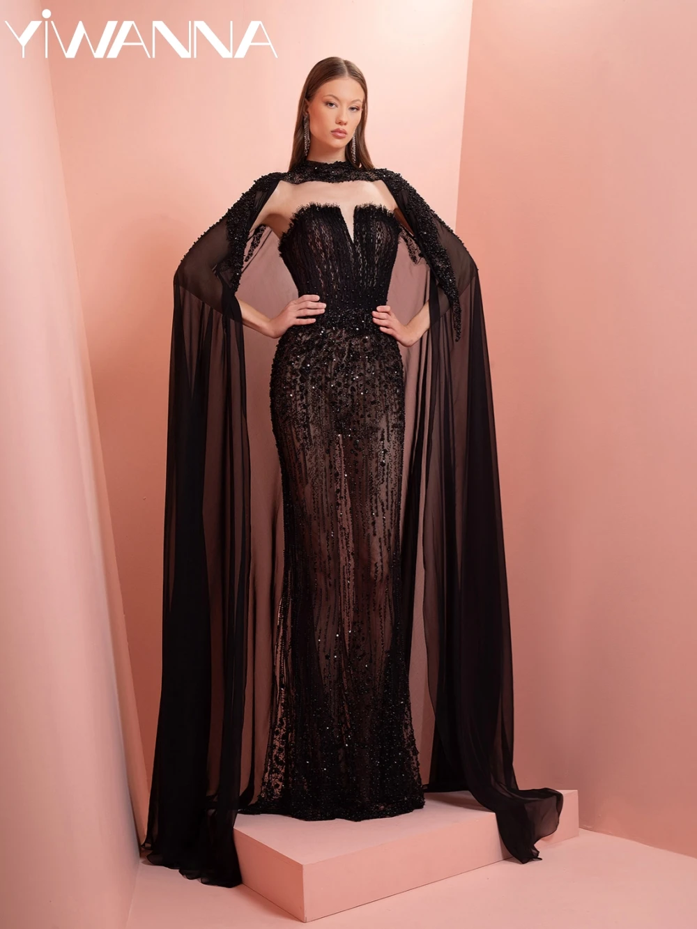 

Великолепное прямое длинное вечернее платье с иллюзией и бисером с накидкой, сексуальное свадебное платье без бретелек 2026, платья для выпускного вечера по индивидуальному заказу