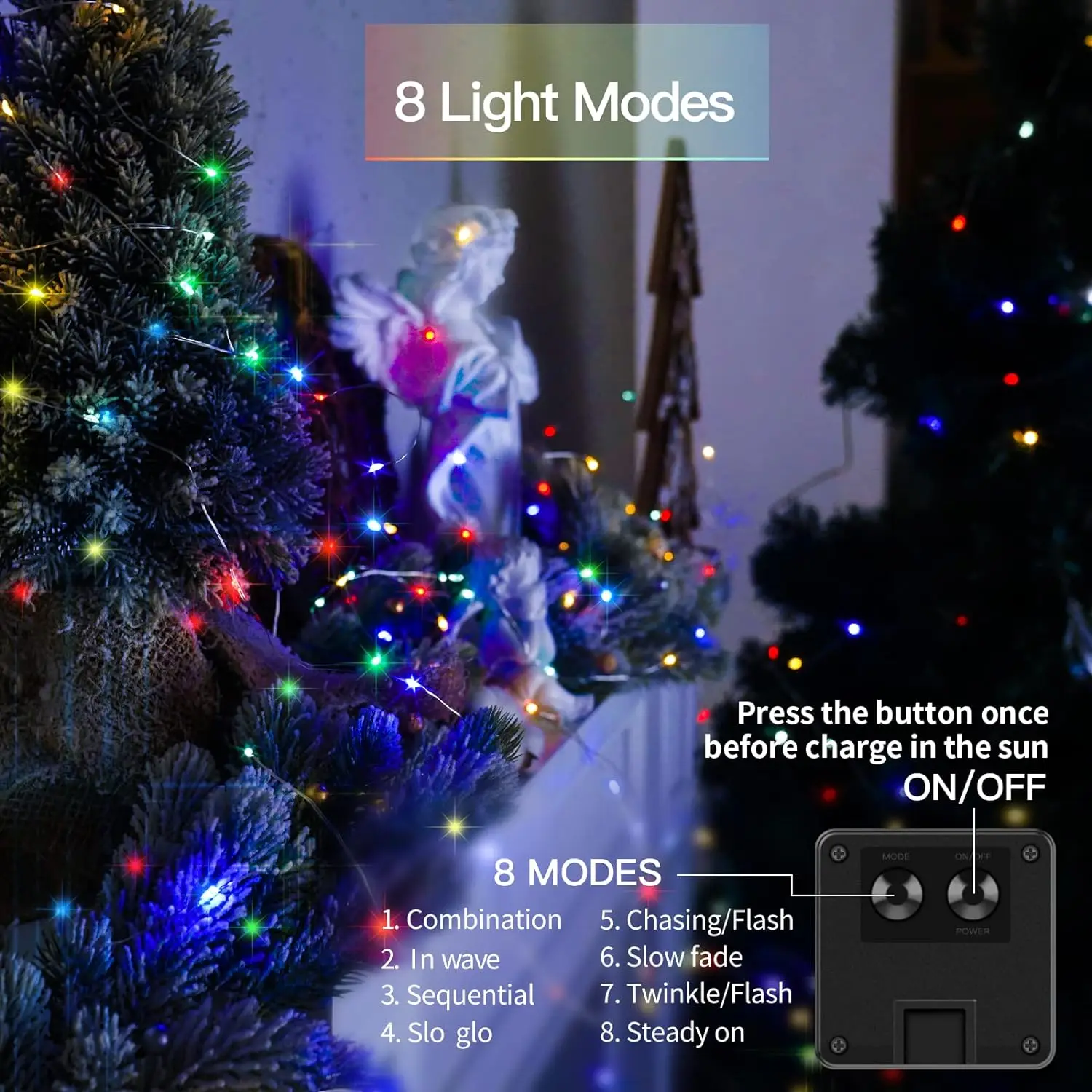 2 Pack 33ft Solar Fairy String Lights Small, 100 Led Multicolor Solar Fairy Lights Outdoor, Solar Christmas Lights Copper