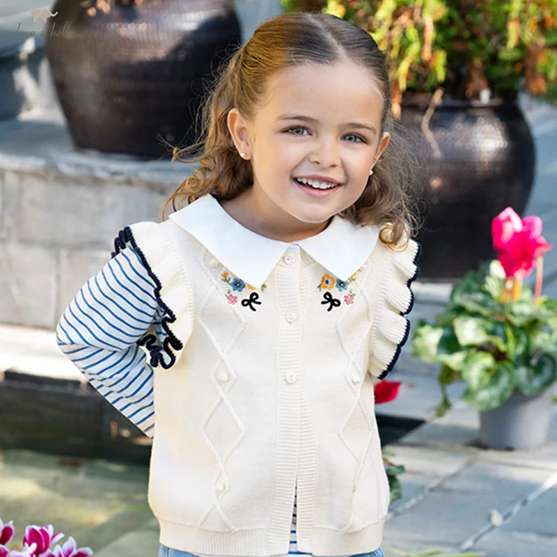 

Dave Bella Children Sweater Vest Top 2025 Spring Gentle Cute Girls Baby Casual Cotton Knitted Waistcoat Cardigan Party DB1250603