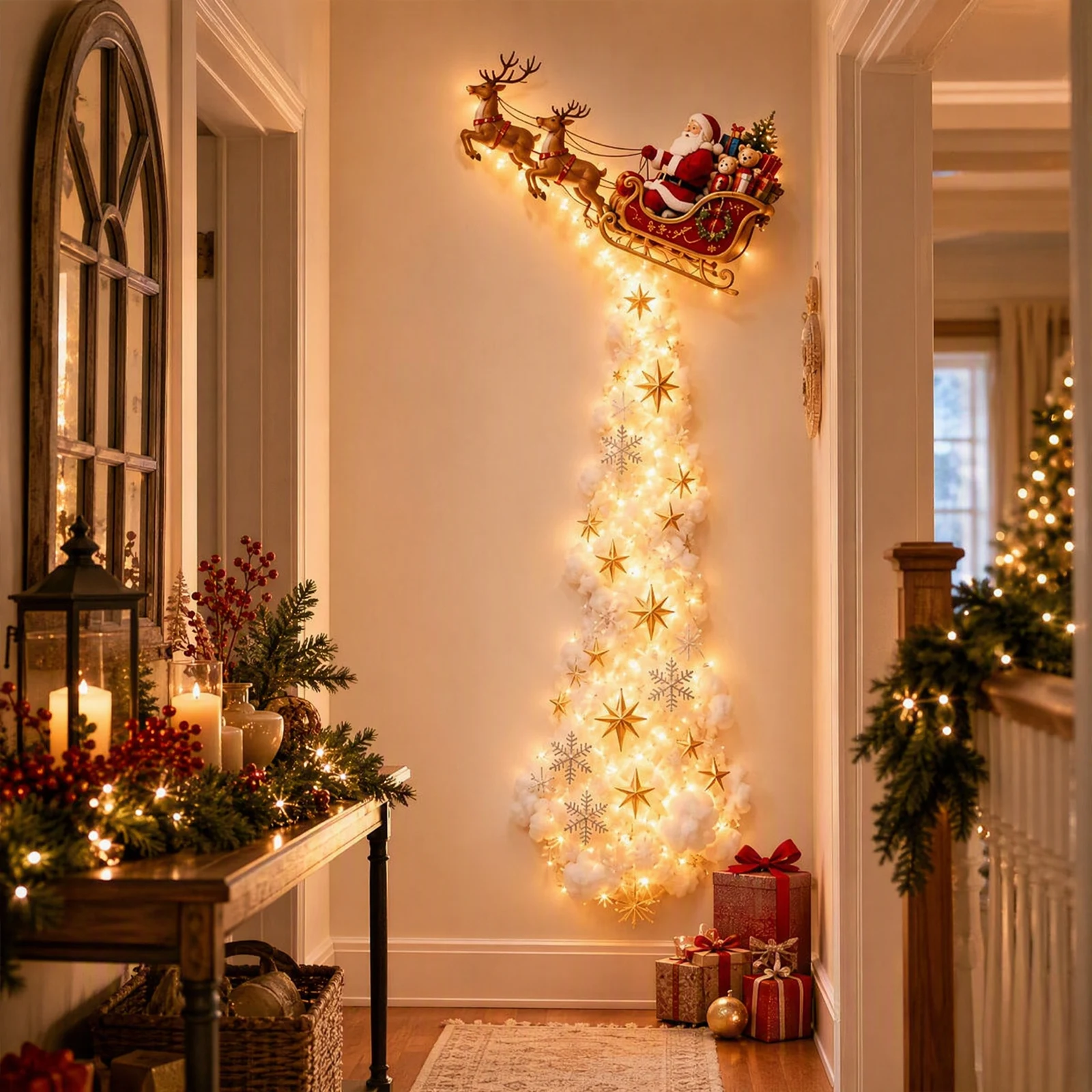 Xmas Magic Trail LED Wall Light Strip Decor Santa Snowman Reindeer Bell Gift Box Indoor Holiday Night Lamp