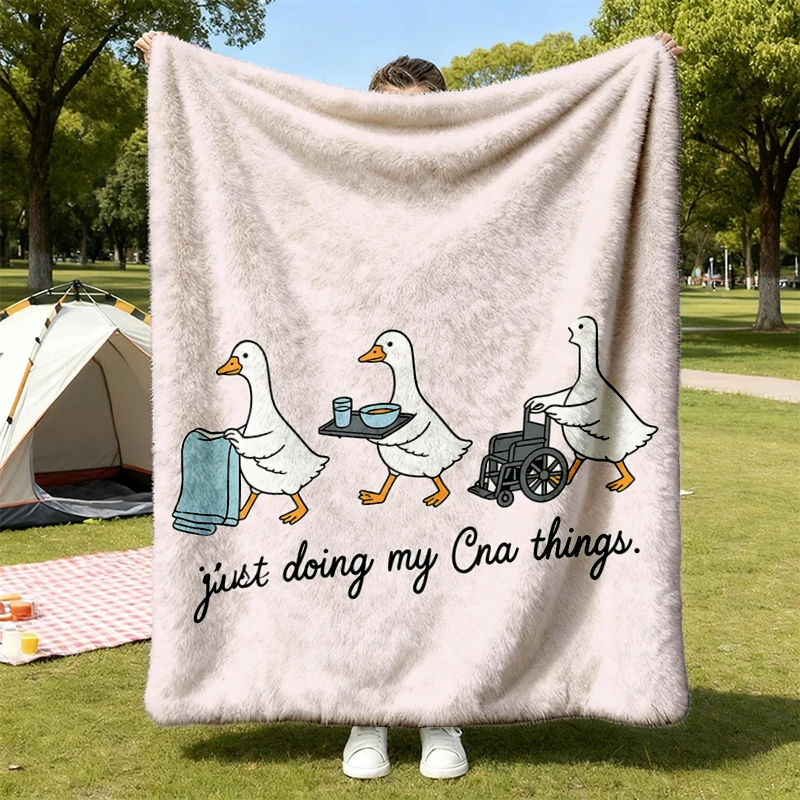  Funny CNA Flannel Blanket, Silly Goose Flannel Throw, Just Doing My CNA Things Cozy Blanket