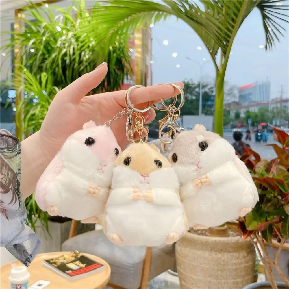 Chaveiro boneca hamster de pelúcia para homens e mulheres, brinquedo criativo dos desenhos animados, pingente chave anel bonito