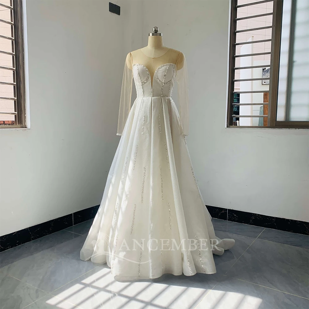 Customized Vintage Lace A-line Wedding Breathtaking Illusion Long Sleeves Bridal Gowns Dress Vestido De Novia Lace Up Back