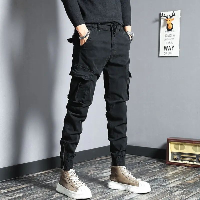 Harem Cargo Pants for Men Y2k Multi Pocket Fashion Navy Slacks Casual Slim Stretch Loose Stacked Outdoor Hip Hop Trousers Man Xl