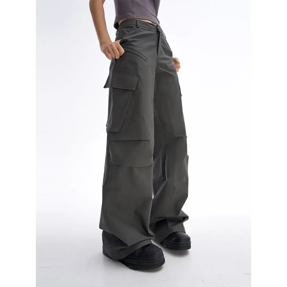 

Gray Cargo Pants Women Vintage Chic Baggy High Street Aesthetic Y2k Streetwear Casual Straight Trousers Korean Techwear