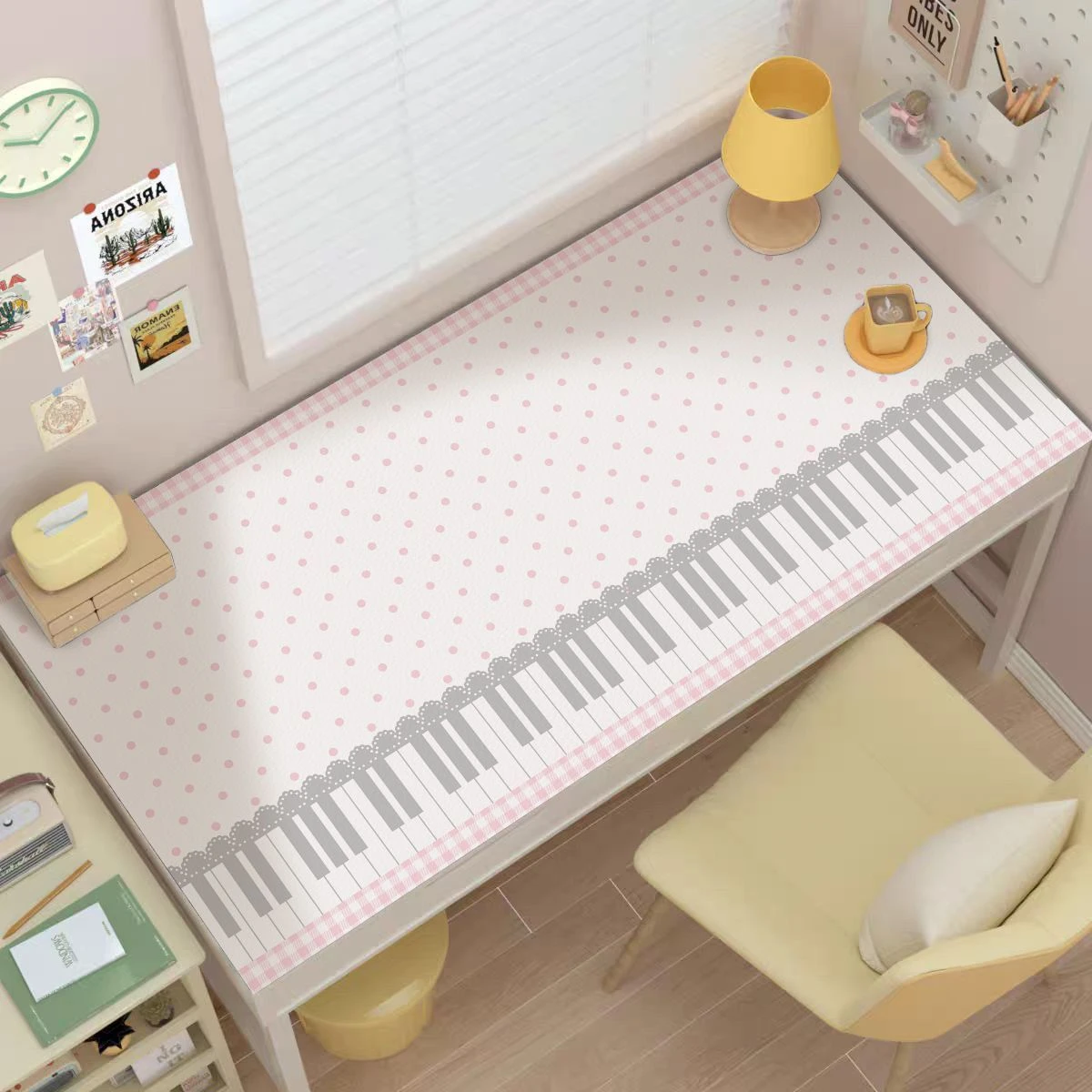 Piano Polka Dots PU Leather Desk Pad Mouse Protector Large Small Mouse Mat Office Game Pc Laptop Keyboard Smooth Mats Carpet