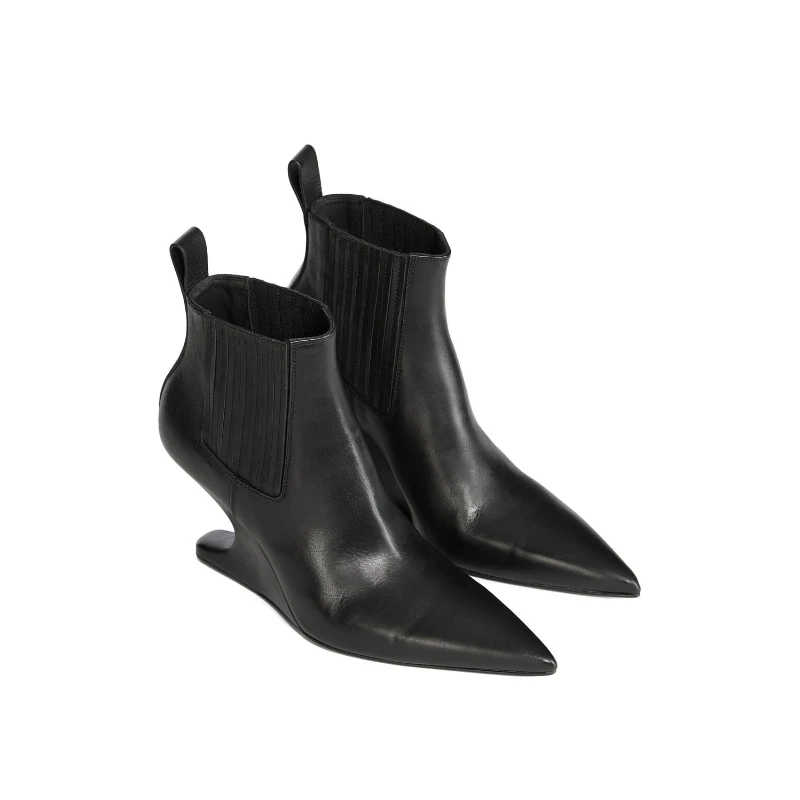 Autumn and winter pointed shaped high heels women's short boots fashionable black wedge heel women's ankle boots