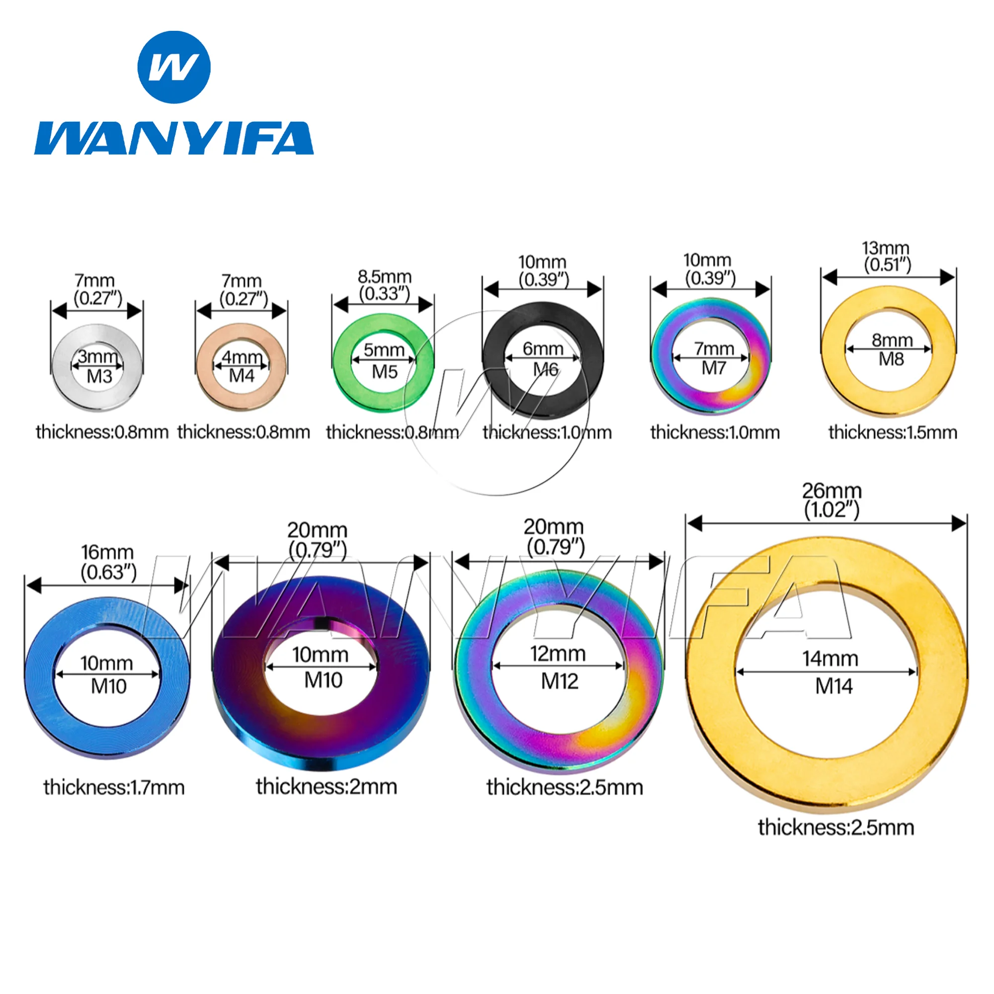 Wanyifa Titanium Washer M3 M4 M5 M6 M7 M8 M10 M12 DIN912 M14 Flat Spacer Gasket for Bicycle Cycling Motorcycle Car