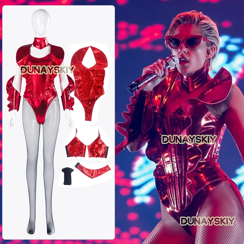 Skye Riley Cospaly Costume Sexy Red Jumpsuit Laser Glitter Sequins Mini Dress 2025-Anime Role-playing Dancer Performance Costume