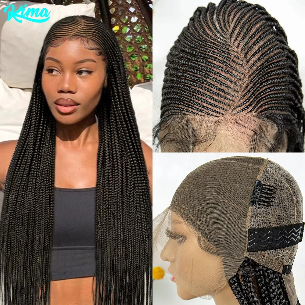 KIMA Fulani Box Cornrow Braided Wigs Synthetic Full Lace Front Braided Wigs With Baby Hair for Black Women