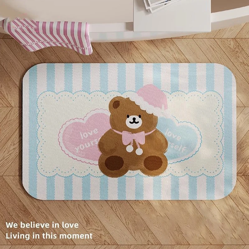 

Bear Non-Slip Mud Pad Cute Diatom Super Absorbent Bathroom Mat Cute Quick-Dry Bath Mat Floor Mat Carpet Home Bedroom Decor