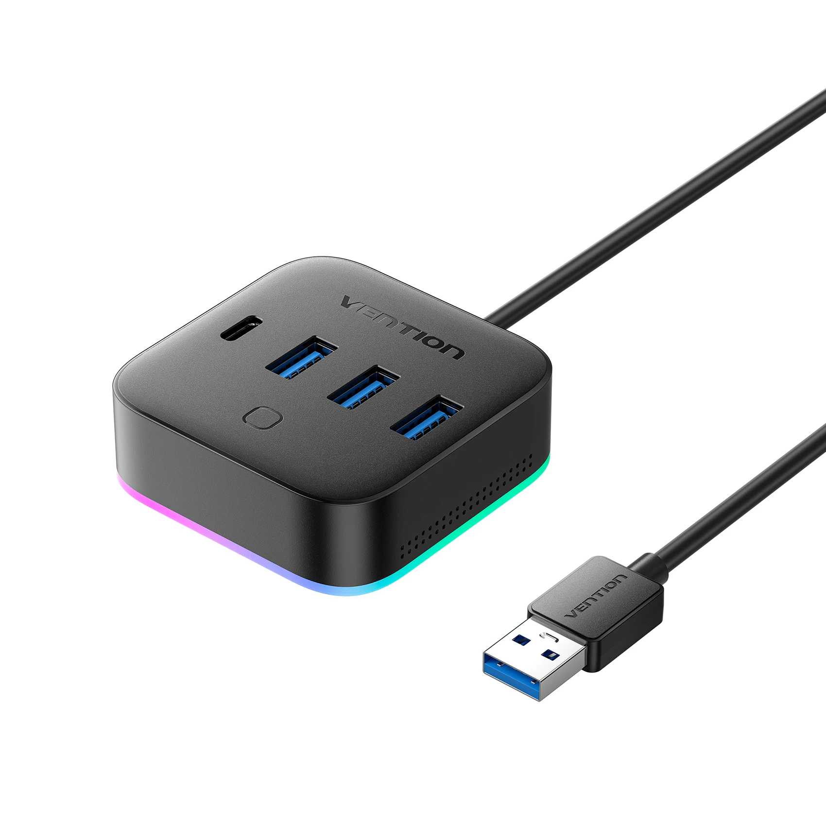 Hub USB A 3.0 Vention z podświetleniem RGB, przełącznikiem, USB C 3.2 Gen1 5Gbps, adapter hub do komputera stacjonarnego, akcesoria do laptopa, rozdzielacz USB, przedłużacz — zdjęcie produktu 7