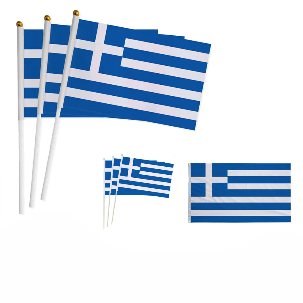 Z-ONE FLAG  Greece Hand Flag  14*21cm Greek National Hand Held Waving Small Flag Small Flag  Waving Flag Decor