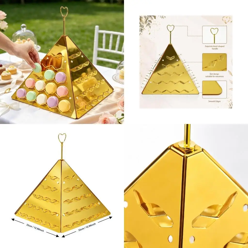 Gold Dessert Display Stand with Heart Top, Individual Placement Openings and Washable PVC Construction for Wedding and 87HA