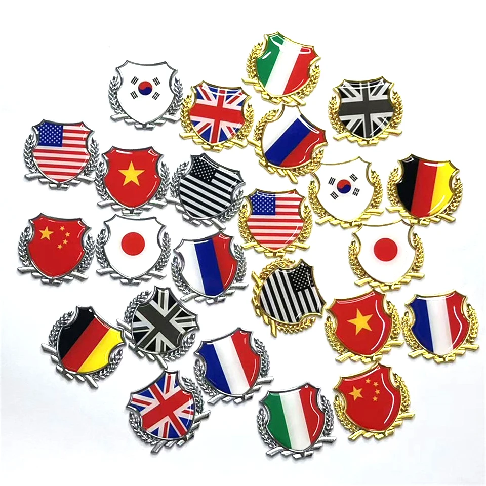 

Metal Car Flag Emblem Sticker - Patriotic Shield Badge Decal for US Germany UK France Italy Japan Vietnam, Scratch Cover CB-45