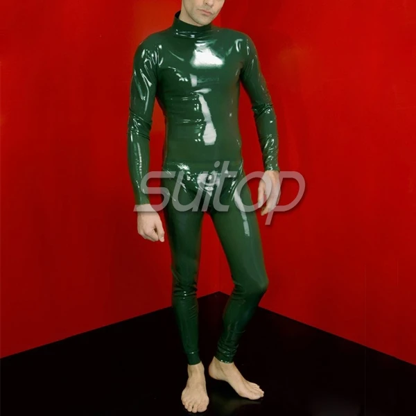بدلة رجالية من اللاتكس باللون الأخضر العسكري من Suitop، قطعة رمز لاتكس مثيرة مع سحاب خلفي #1