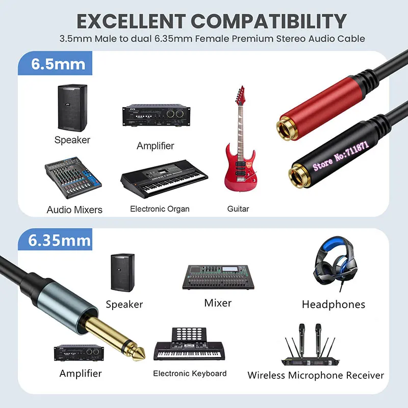 더블 암컷-수컷 TS 6.35 어댑터 케이블 코드 수컷 2개 암컷 모노 6.35 연장선 와이어 TS 6.35 M F 어댑터 라인 케이블