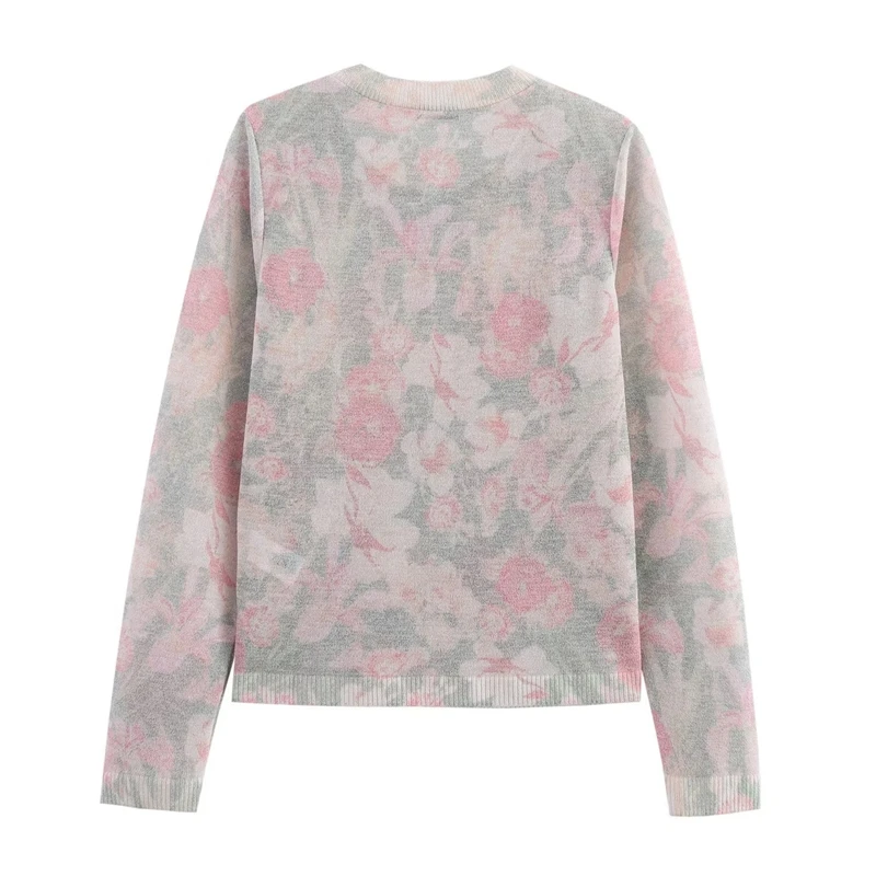 Suéter de punto con estampado Floral y cuello redondo minimalista para mujer, cárdigans folclóricos indios Vintage franceses, Tops para mujer, novedad de 2025