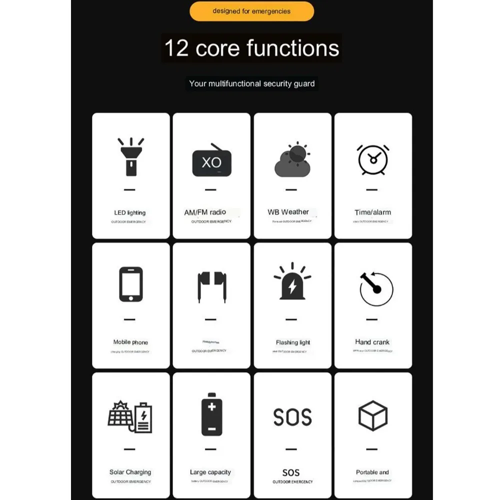 2000mAh Solar Emergency Radio Hand Crank Power Bank Portable Weather Radio LED Flashlight N in 1 SOS Outside Radio Universal