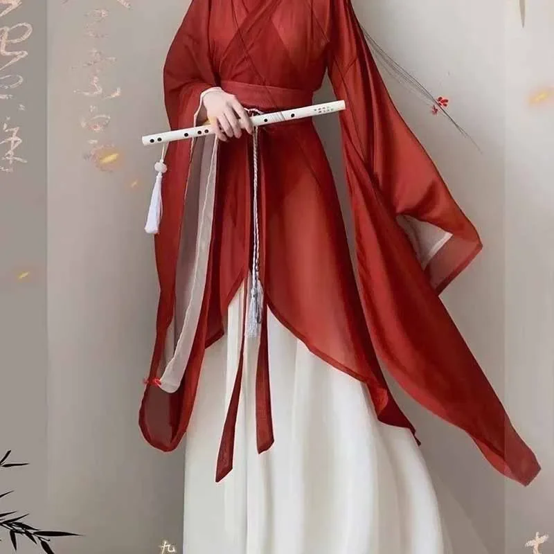 Robe Hanfu chinoise rouge et blanche pour femme, costume de cosplay de carnaval, tenue de fête, prairie traditionnelle, vintage, été