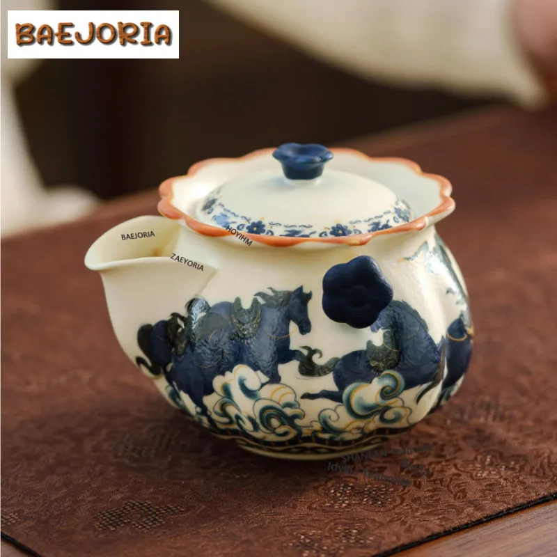 165ml Decal Auspicious Clouds Eight Horses Hand Grab Teapot Traditional Tea Infuser Pot Tea Maker Kettle With Strainer Cafes