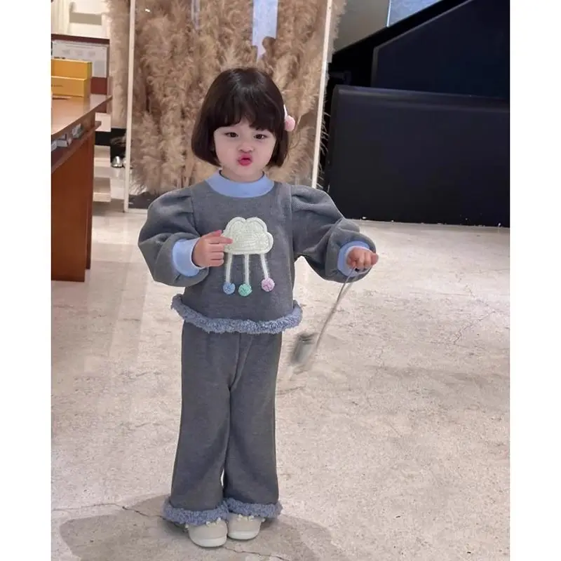 Girls Set 2026 Children Clothing Autumn and Winter Fashionable Baby Hoodie Stylish Two-piece Set Children Princess Style