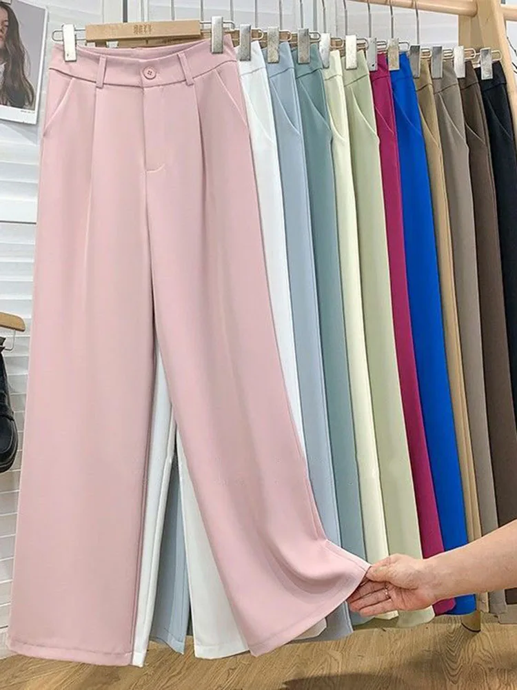 Pantaloni a gamba larga primavera estate donna moda coreana a vita alta abiti dritti Pantalones eleganti pantaloni larghi di ghiaccio Casual Spodnie