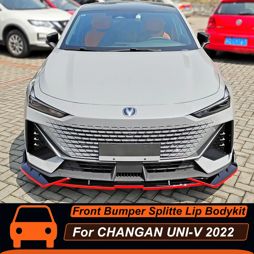 For CHANGAN UNI-V 2022 Car Front Bumper Lip Chin Spilitters Bodykit PP Plastic Black Carbon Printing Protection Accessories Part