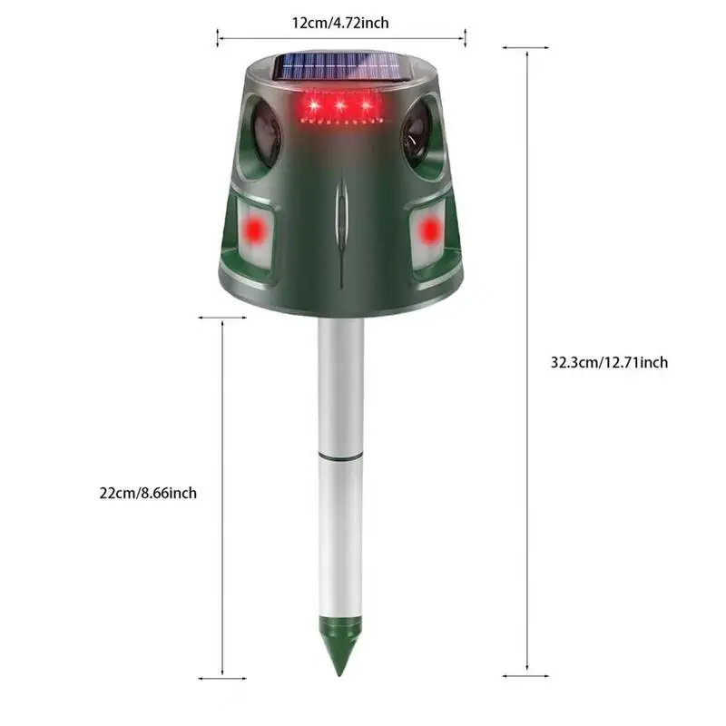 Dierenafstotend zonne-energie - 360° °   Inductie Multi - Frequentie Ultrasoon om katten/honden/vogels/muizen te verwijderen